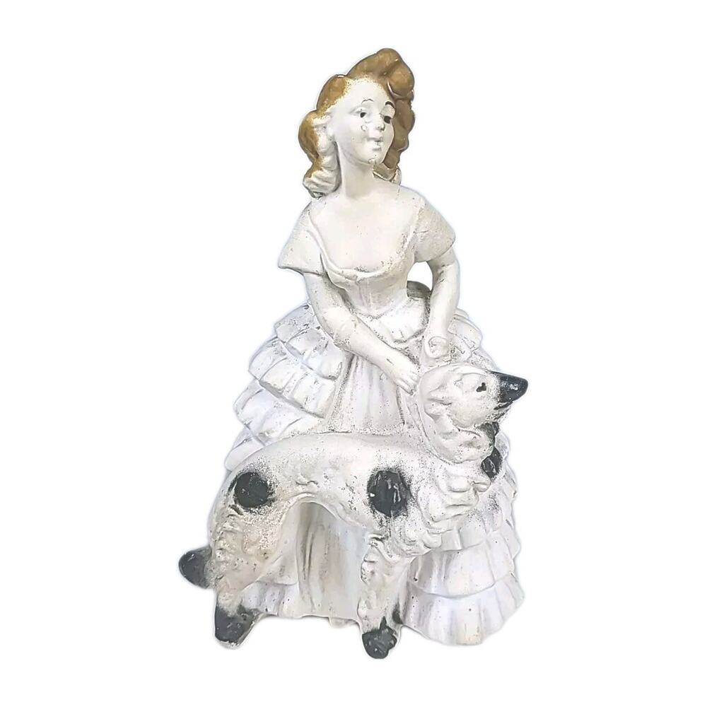 Vintage 1940 Carnival Chalkware Plaster Statue Redhead Woman Dog Unique Figurine